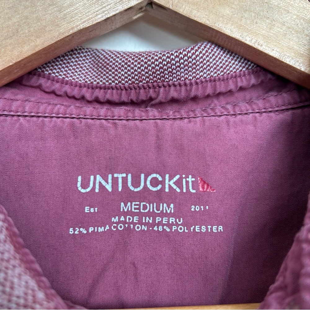 UNTUCKit Mens Beaux Long-Sleeve Tipped Polo Shirt Heathered Red/Pink Size Medium - Picture 9 of 11